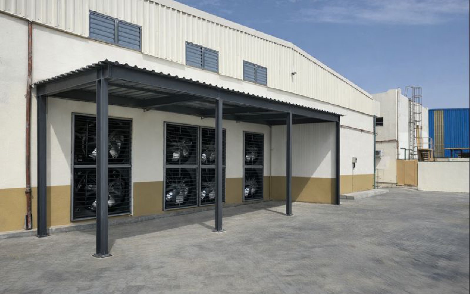 Segments Energy facility exterior with cooling fans